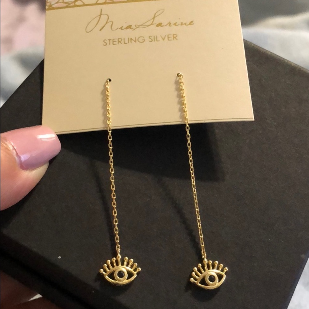 Mia Sarine Sterling Silver Evil Eye Earrings - Picture 2 of 3